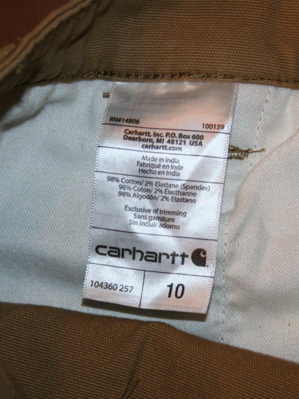 CARHARTT Original Fit 10 Tan Flex Canvas Cargo Shorts Waist: 32" Womens Stretch - Picture 5 of 7